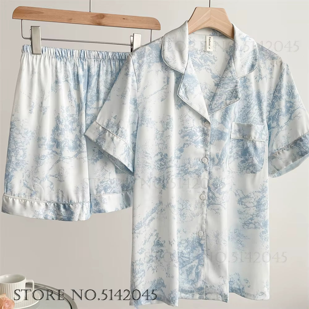 Floral Satin Pajama Set | Women's Loose Fit | Long Sleeve 2-Piece Sleepwear | Steven & Levon