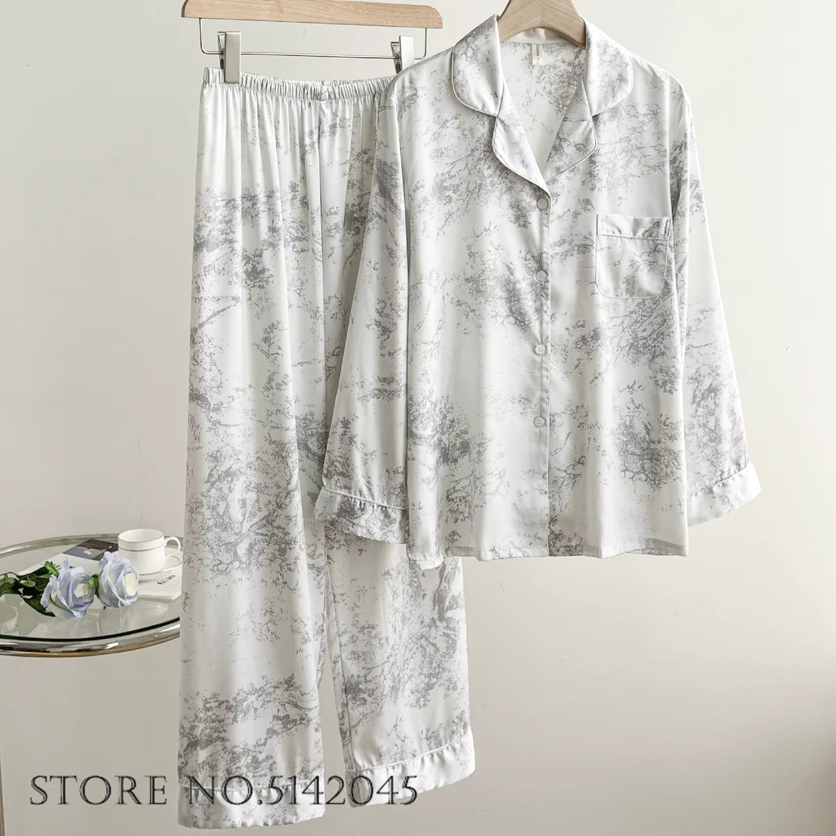 Floral Satin Pajama Set | Women's Loose Fit | Long Sleeve 2-Piece Sleepwear | Steven & Levon