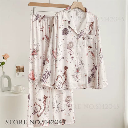 Floral Satin Pajama Set | Women's Loose Fit | Long Sleeve 2-Piece Sleepwear | Steven & Levon