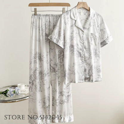 Floral Satin Pajama Set | Women's Loose Fit | Long Sleeve 2-Piece Sleepwear | Steven & Levon