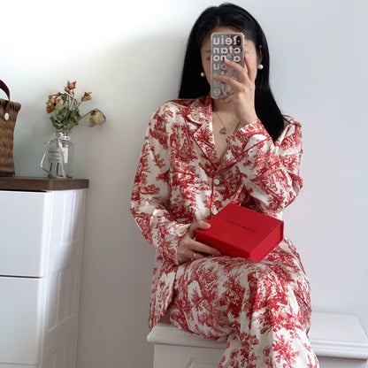 Floral Satin Pajama Set | Women's Loose Fit | Long Sleeve 2-Piece Sleepwear | Steven & Levon