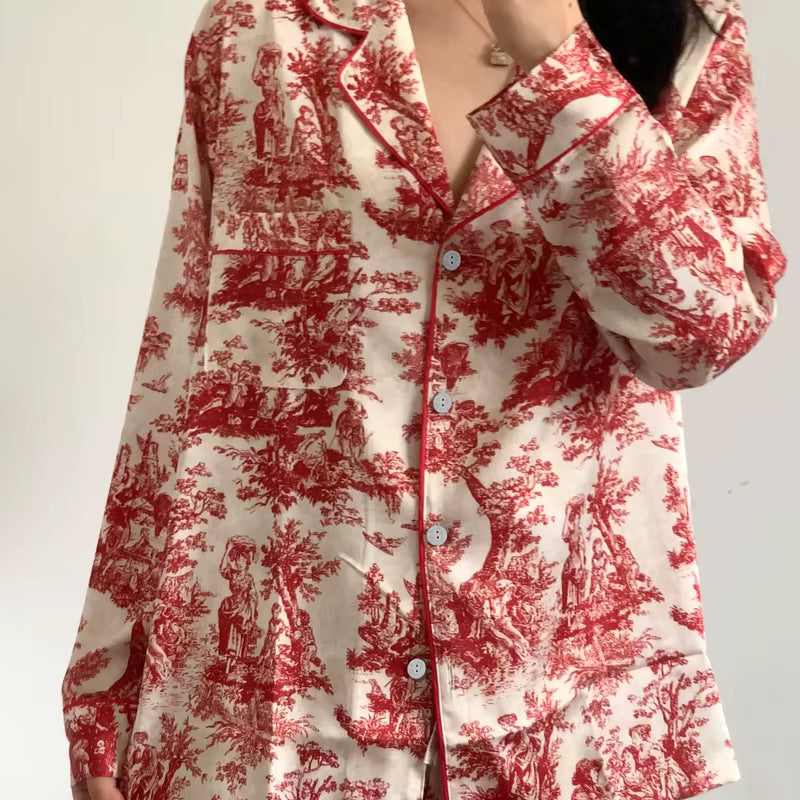 Floral Satin Pajama Set | Women's Loose Fit | Long Sleeve 2-Piece Sleepwear | Steven & Levon