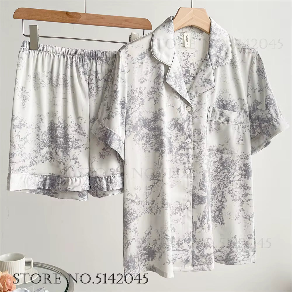 Floral Satin Pajama Set | Women's Loose Fit | Long Sleeve 2-Piece Sleepwear | Steven & Levon