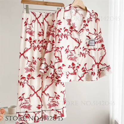 Floral Satin Pajama Set | Women's Loose Fit | Long Sleeve 2-Piece Sleepwear | Steven & Levon