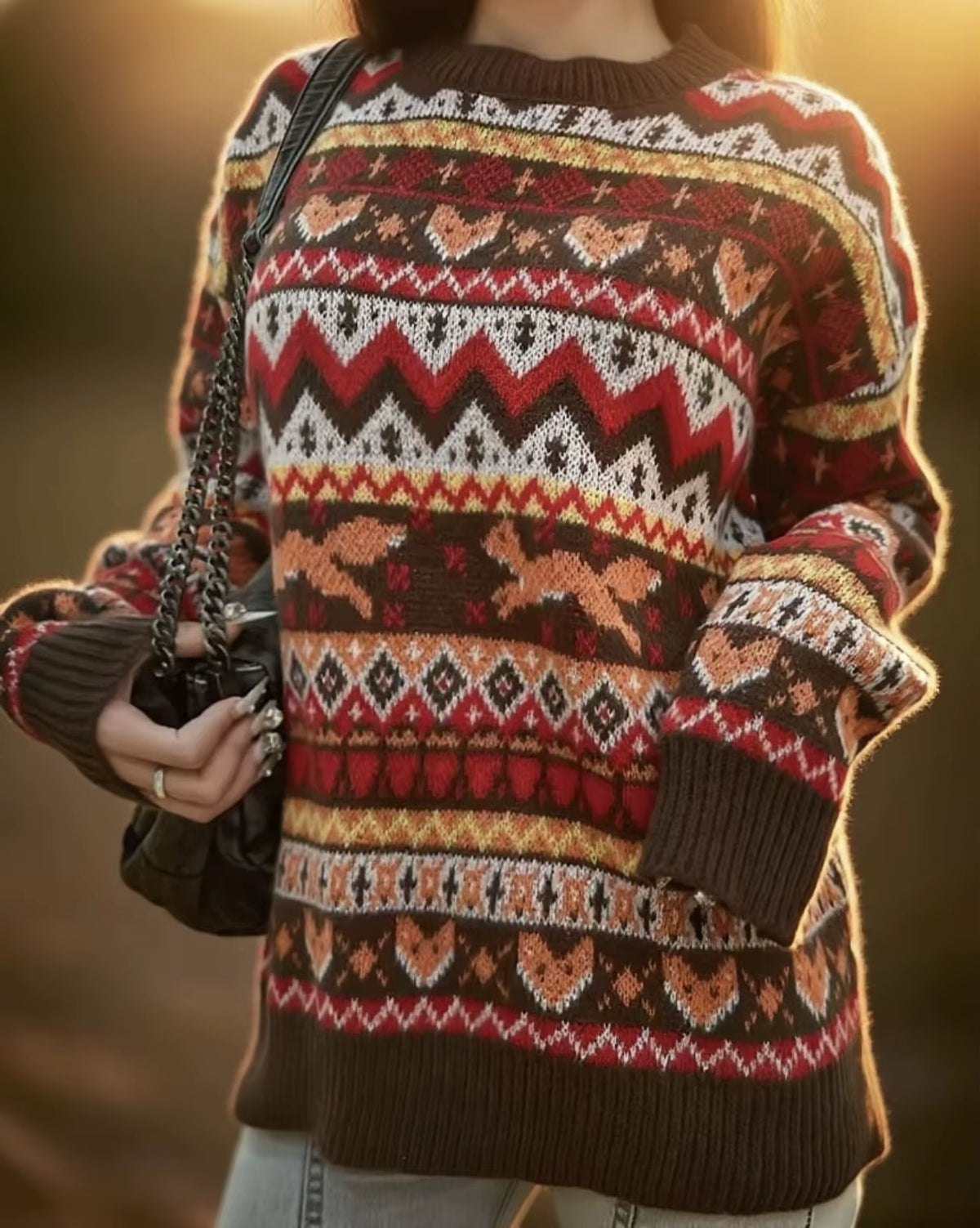 Fox Jacquard Sweater | Womens Christmas Sweater | Soft Knit | Round Neck Relaxed Fit | Steven & Levon