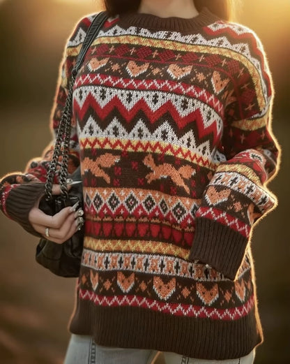 Fox Jacquard Sweater | Womens Christmas Sweater | Soft Knit | Round Neck Relaxed Fit | Steven & Levon