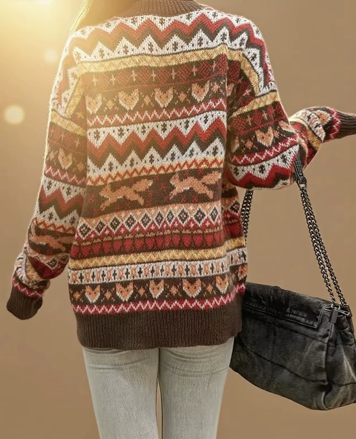 Fox Jacquard Sweater | Womens Christmas Sweater | Soft Knit | Round Neck Relaxed Fit | Steven & Levon