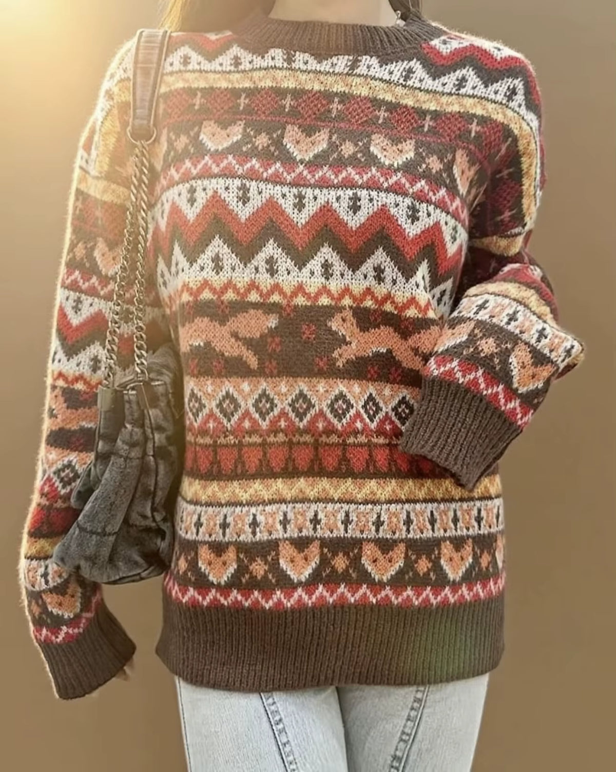 Fox Jacquard Sweater | Womens Christmas Sweater | Soft Knit | Round Neck Relaxed Fit | Steven & Levon