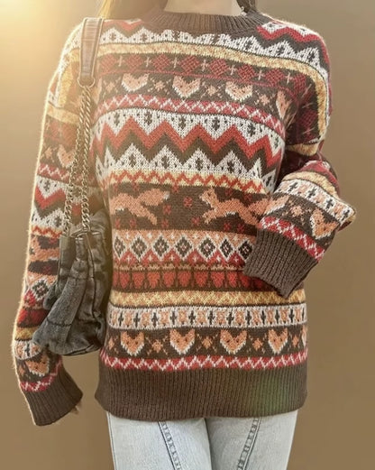 Fox Jacquard Sweater | Womens Christmas Sweater | Soft Knit | Round Neck Relaxed Fit | Steven & Levon