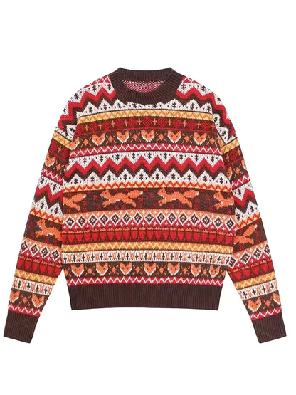 Fox Jacquard Sweater | Womens Christmas Sweater | Soft Knit | Round Neck Relaxed Fit | Steven & Levon