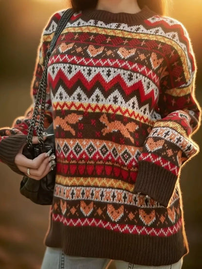 Fox Jacquard Sweater | Womens Christmas Sweater | Soft Knit | Round Neck Relaxed Fit | Steven & Levon