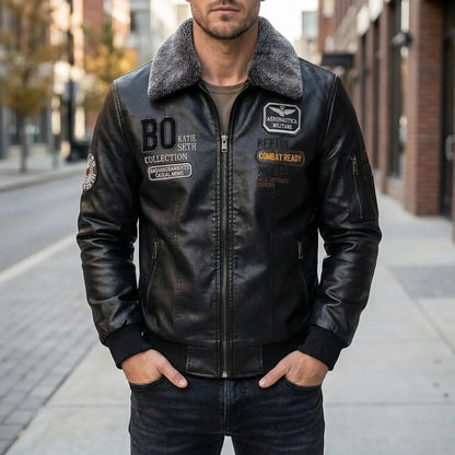 Flixton - Slim Fit Bomber Jacket With Fur Collar  Smart Casual Outings