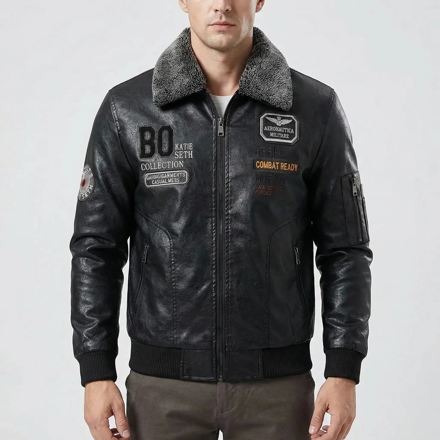 Flixton - Slim Fit Bomber Jacket With Fur Collar  Smart Casual Outings