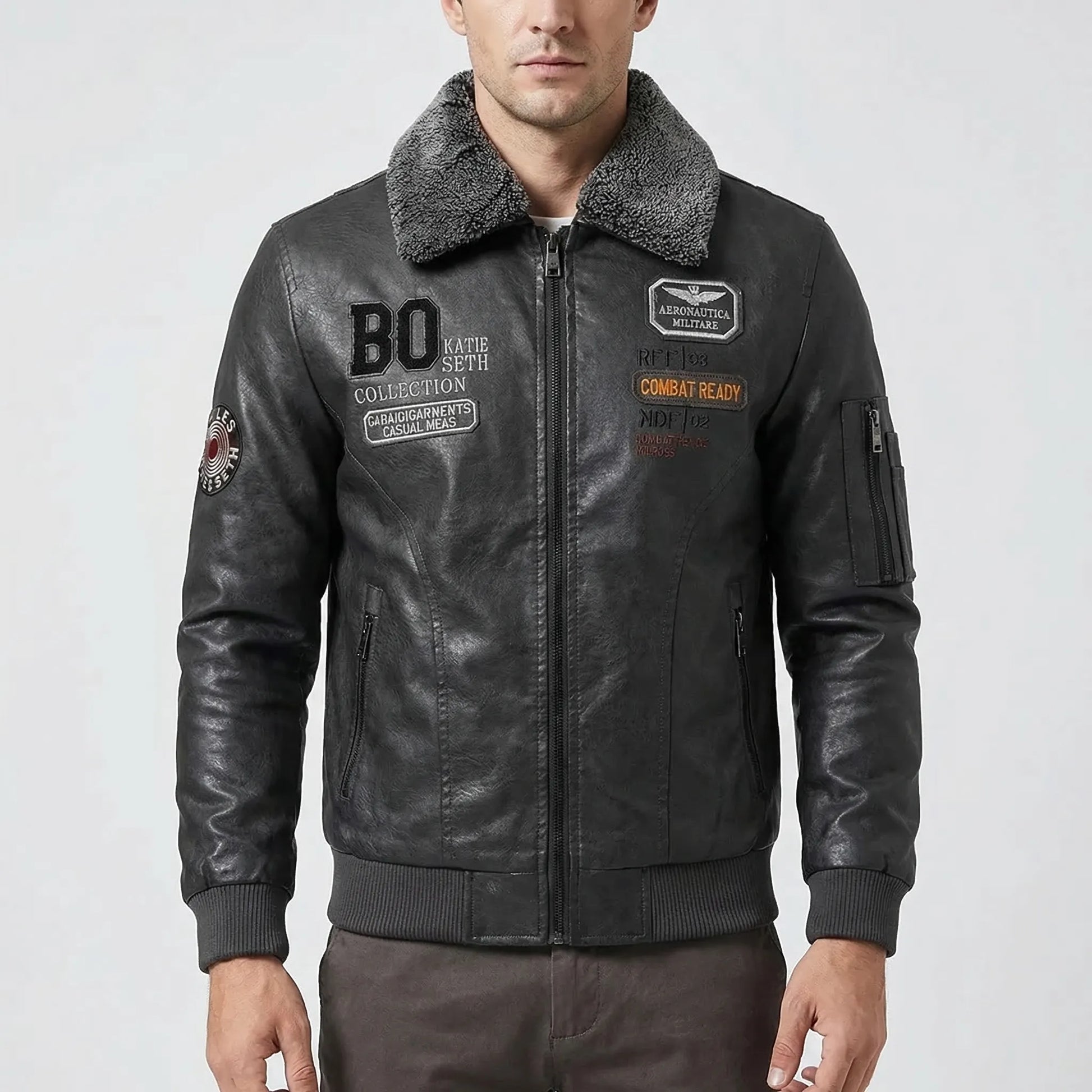 Flixton - Slim Fit Bomber Jacket With Fur Collar  Smart Casual Outings