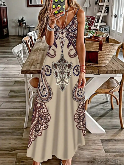 Maxi Dress | Women's Floral V-Neck Long Sleeve Boho Dress | Steven & Levon