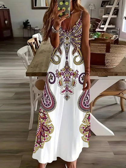 Maxi Dress | Women's Floral V-Neck Long Sleeve Boho Dress | Steven & Levon