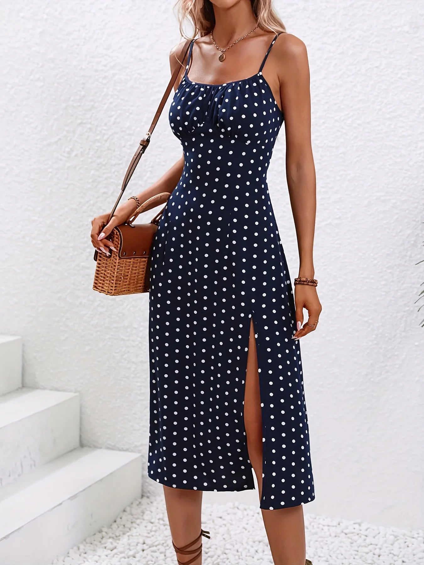 Midi Dress | Women's Floral Square Neck Spaghetti Strap Dress | Steven & Levon