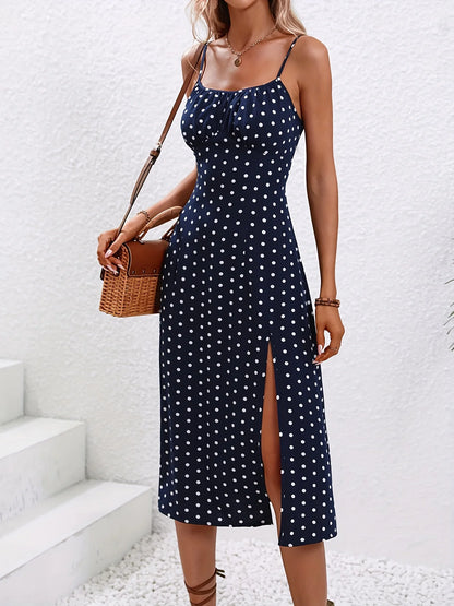 Midi Dress | Women's Floral Square Neck Spaghetti Strap Dress | Steven & Levon