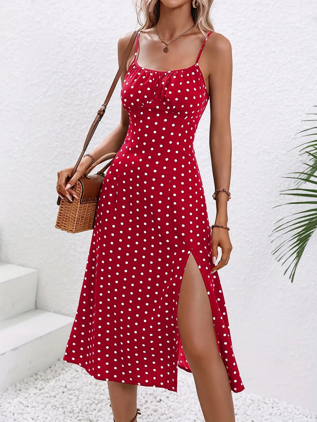 Midi Dress | Women's Floral Square Neck Spaghetti Strap Dress | Steven & Levon