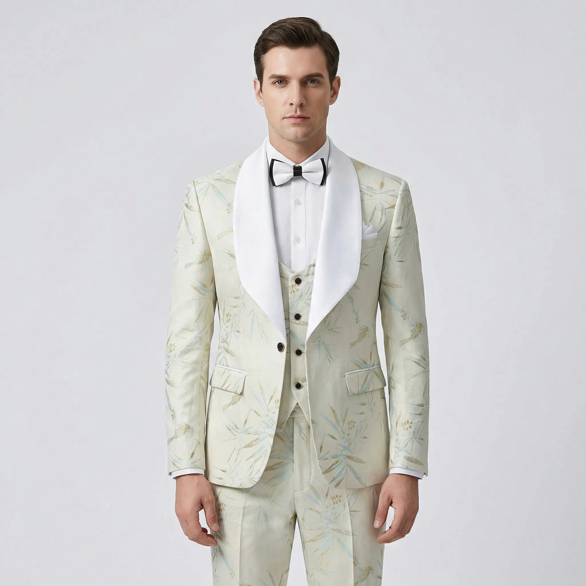 Floravio - Slim Fit Floral 3-Piece Tuxedo Suit  Formal Event Dressing