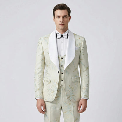 Floravio - Slim Fit Floral 3-Piece Tuxedo Suit  Formal Event Dressing