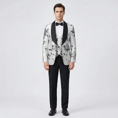 Floravio - Slim Fit Floral 3-Piece Tuxedo Suit  Formal Event Dressing