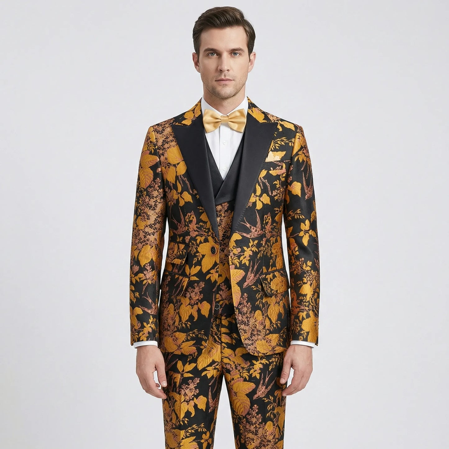 Floravio - Slim Fit Floral 3-Piece Tuxedo Suit  Formal Event Dressing