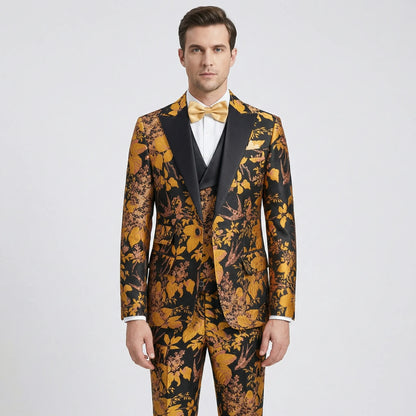 Floravio - Slim Fit Floral 3-Piece Tuxedo Suit  Formal Event Dressing