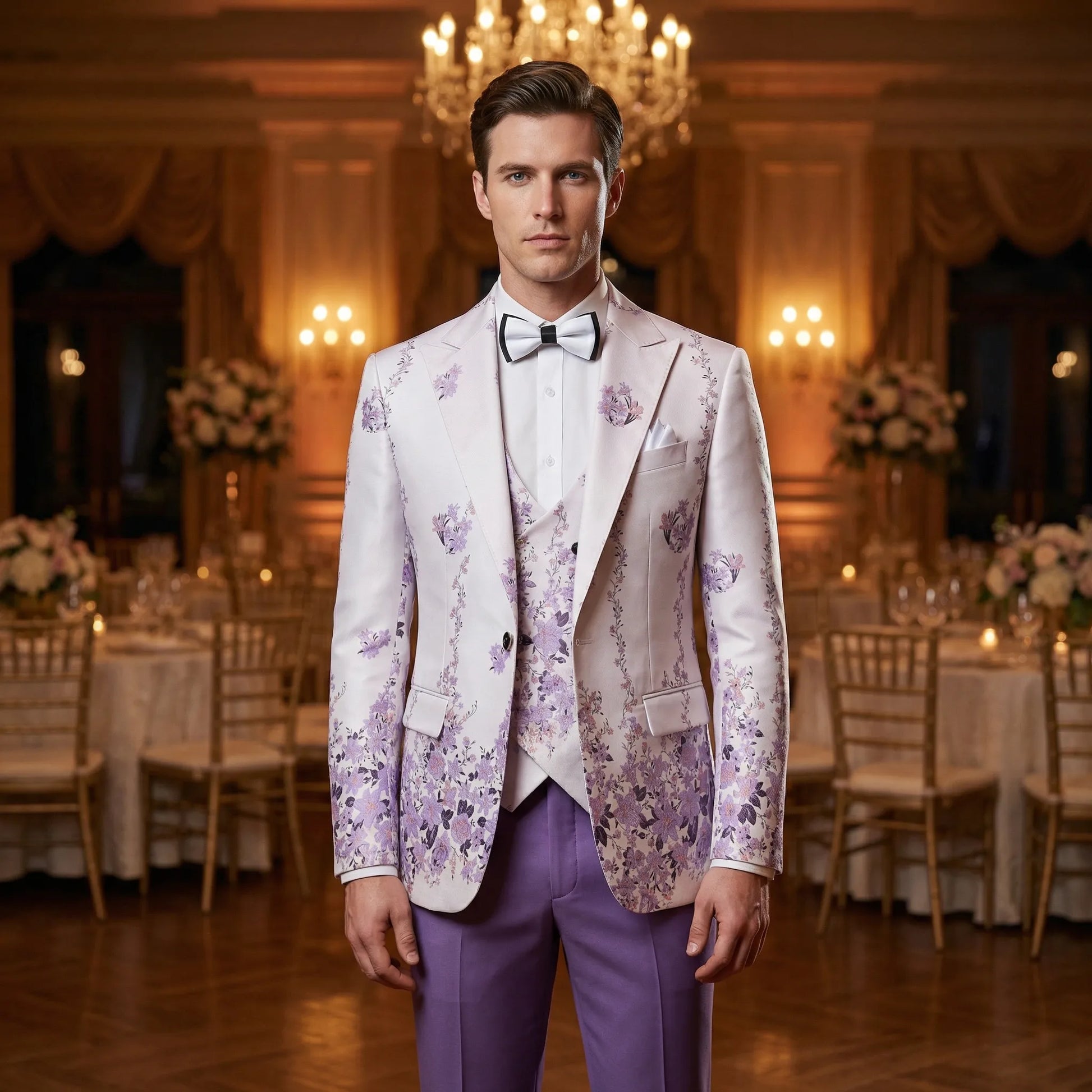 Floravio - Slim Fit Floral 3-Piece Tuxedo Suit  Formal Event Dressing