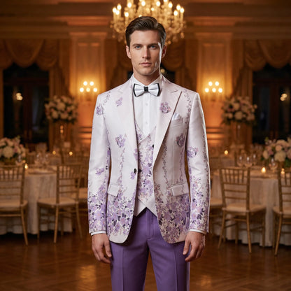 Floravio - Slim Fit Floral 3-Piece Tuxedo Suit  Formal Event Dressing