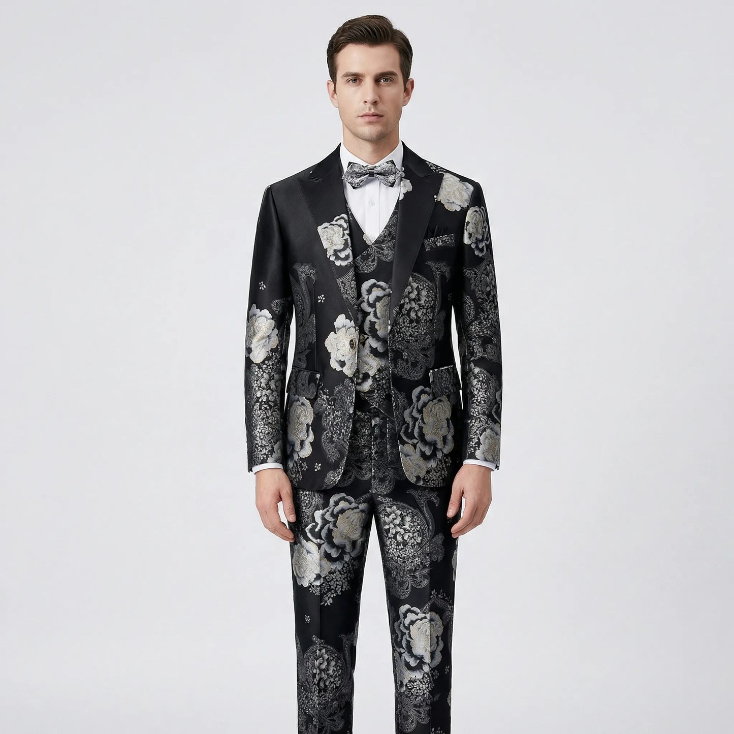 Floravio - Slim Fit Floral 3-Piece Tuxedo Suit  Formal Event Dressing