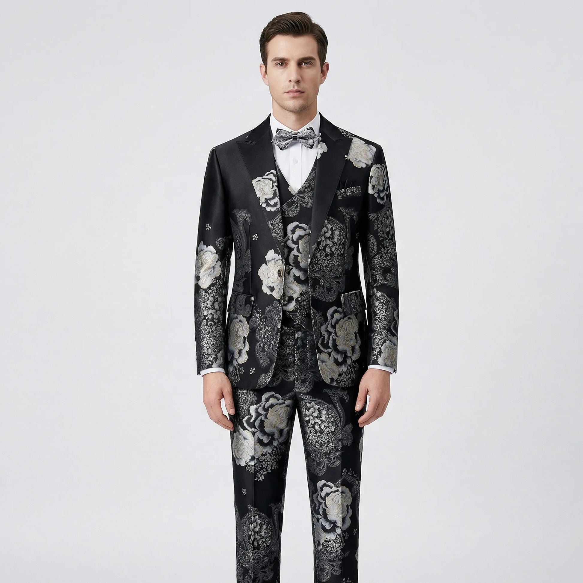 Floravio - Slim Fit Floral 3-Piece Tuxedo Suit  Formal Event Dressing