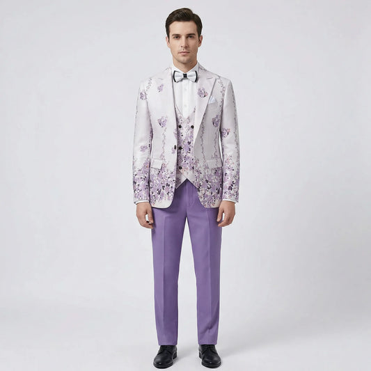 Floravio - Slim Fit Floral 3-Piece Tuxedo Suit  Formal Event Dressing