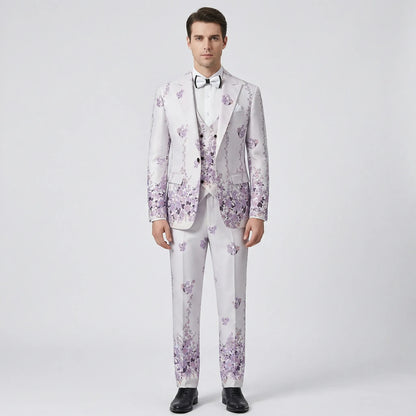 Floravio - Slim Fit Floral 3-Piece Tuxedo Suit  Formal Event Dressing
