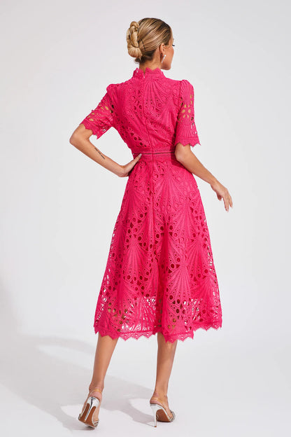 Women's Lace High Neck Midi Dress | Women | Lace | Elegant Midi Length Formal Occasion Dress | Steven & Levon