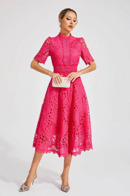 Women's Lace High Neck Midi Dress | Women | Lace | Elegant Midi Length Formal Occasion Dress | Steven & Levon