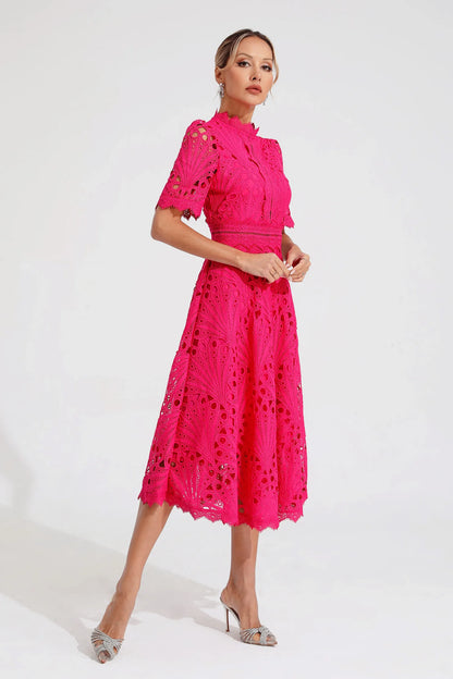 Women's Lace High Neck Midi Dress | Women | Lace | Elegant Midi Length Formal Occasion Dress | Steven & Levon
