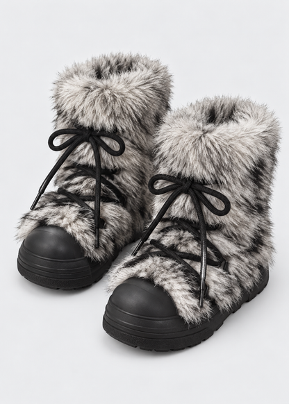 Women's Fur Snow Boots | Platform Ankle Boots | Bow Detail Slip On Winter Shoes | Steven & Levon