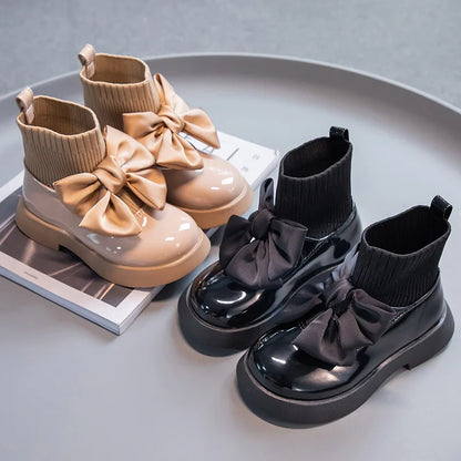 Girls Bow Ankle Boots | Patent Leather | Non-Slip Zip School Fashion Boots | Steven & Levon