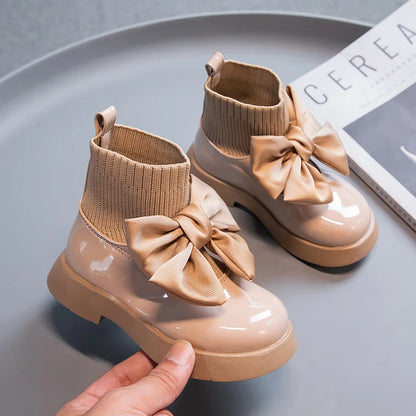 Girls Bow Ankle Boots | Patent Leather | Non-Slip Zip School Fashion Boots | Steven & Levon