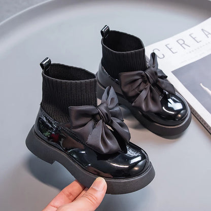 Girls Bow Ankle Boots | Patent Leather | Non-Slip Zip School Fashion Boots | Steven & Levon