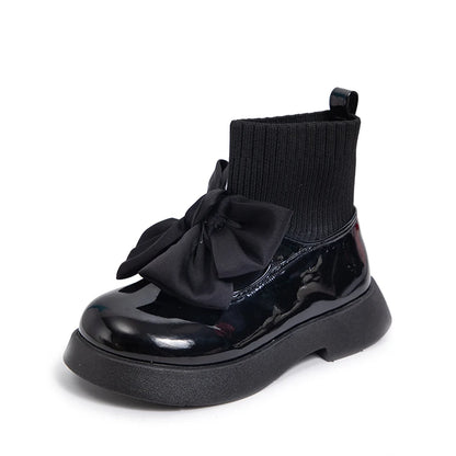 Girls Bow Ankle Boots | Patent Leather | Non-Slip Zip School Fashion Boots | Steven & Levon