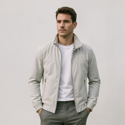 Men's Lightweight Zip Up Jacket | Smart Casual | Stand Collar | Breathable | Everyday Outerwear | Steven & Levon