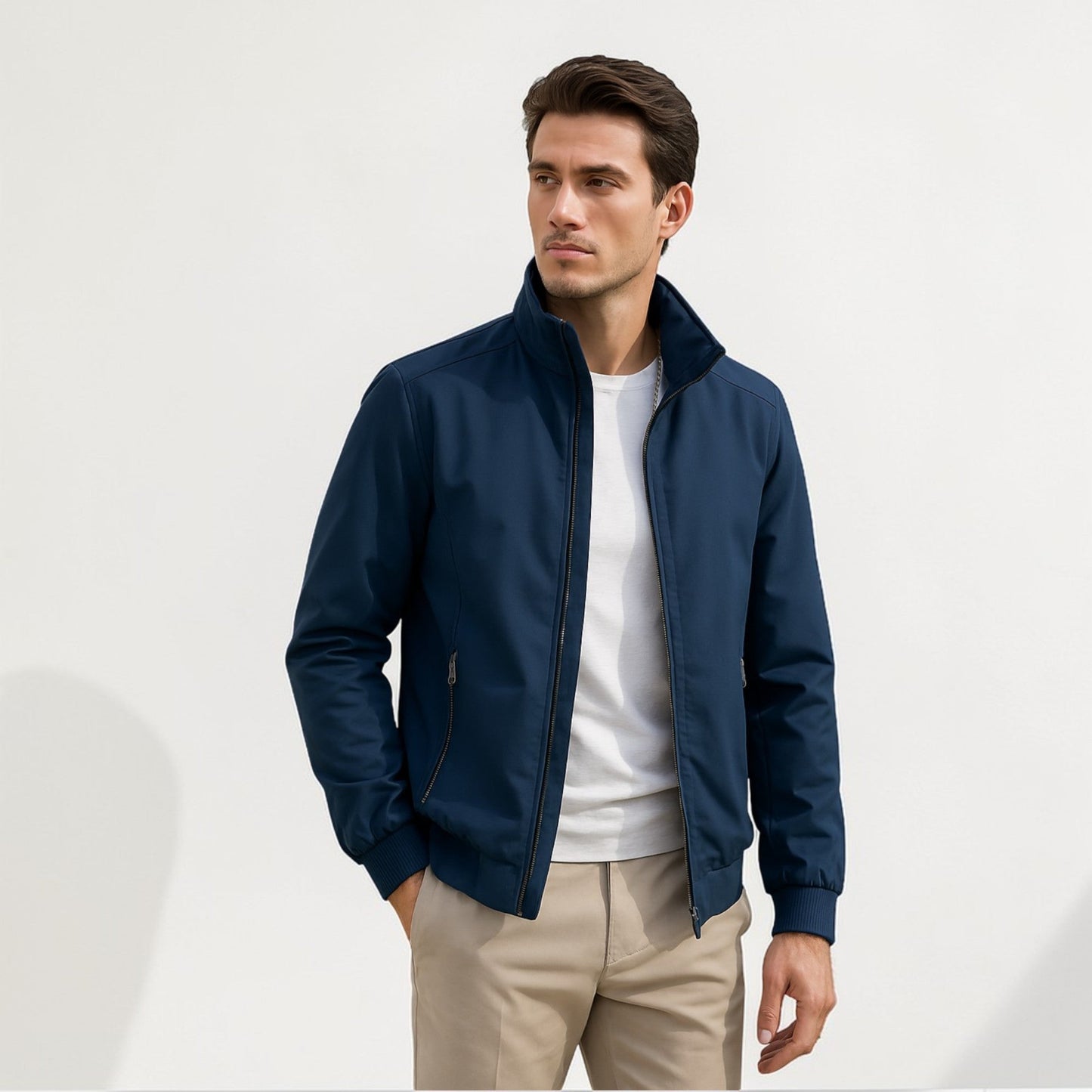 Men's Lightweight Zip Up Jacket | Smart Casual | Stand Collar | Breathable | Everyday Outerwear | Steven & Levon
