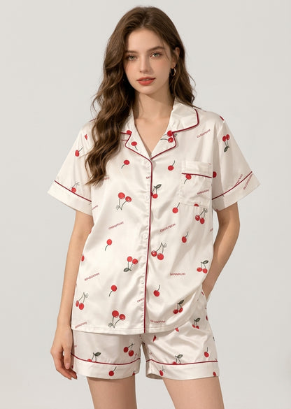 Cherry Print Pajama Set | Women's Satin Pajama | Summer Sleepwear | Steven & Levon