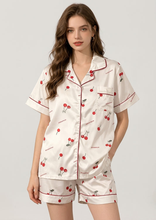 Cherry Print Pajama Set | Women's Satin Pajama | Summer Sleepwear | Steven & Levon