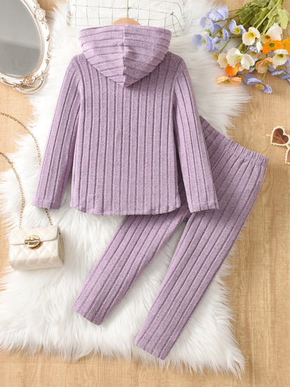 Gina | Girls Hoodie & Pants Set | Ribbed Knit | Embroidered 2-Piece Casual Outfit | Steven & Levon