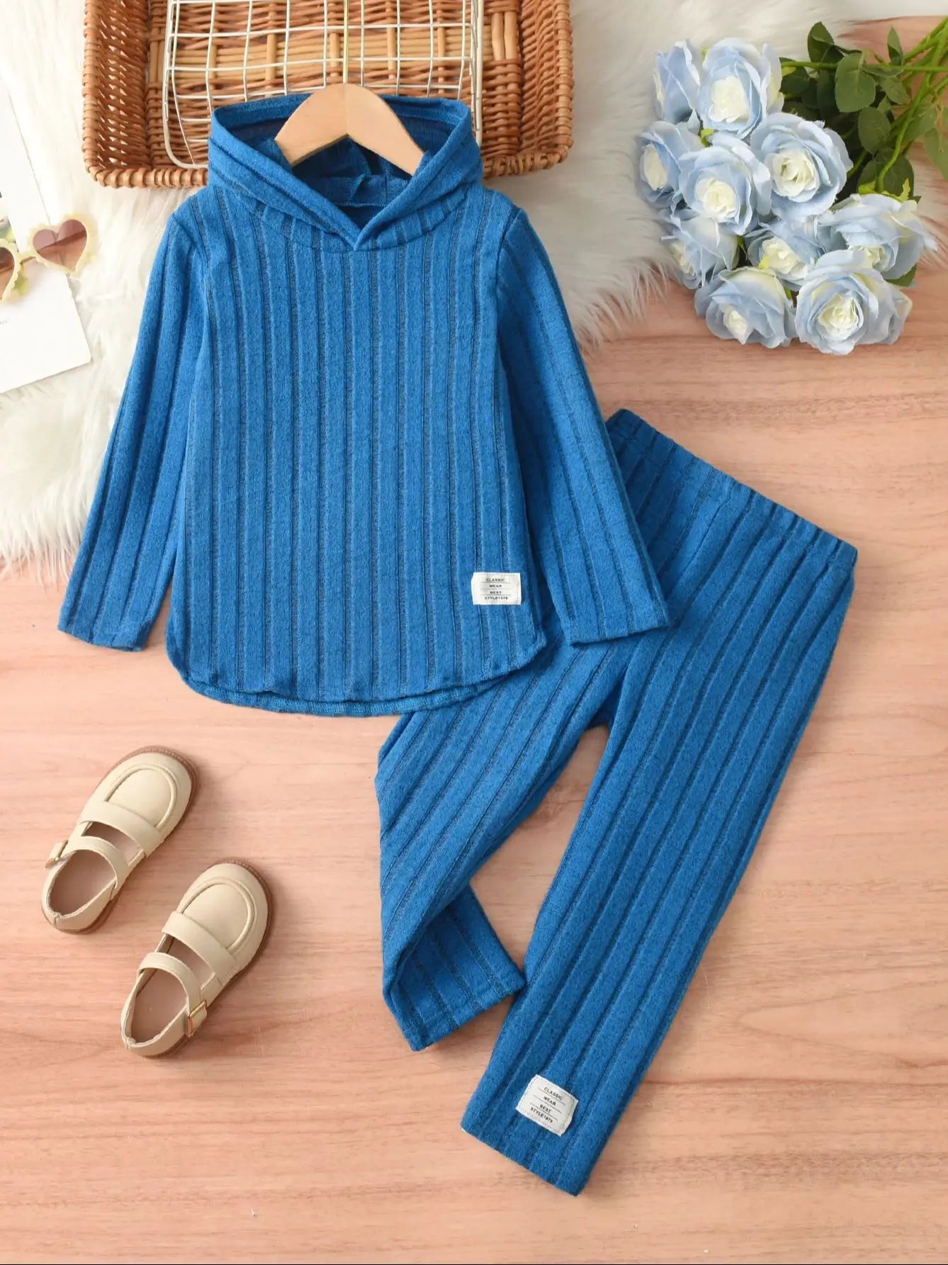 Gina | Girls Hoodie & Pants Set | Ribbed Knit | Embroidered 2-Piece Casual Outfit | Steven & Levon