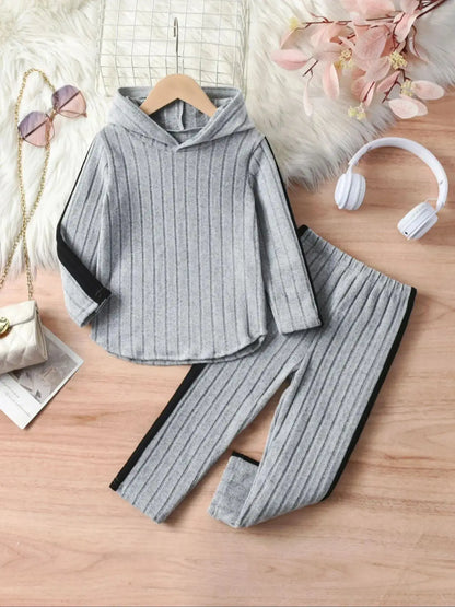 Gina | Girls Hoodie & Pants Set | Ribbed Knit | Embroidered 2-Piece Casual Outfit | Steven & Levon