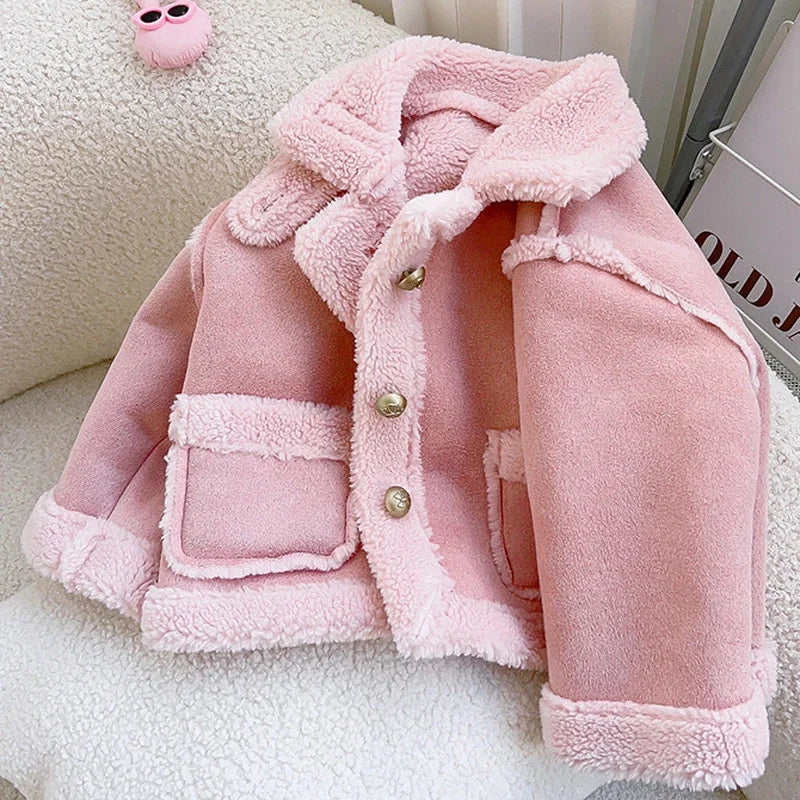 Girls Sherpa Lined Jacket | Kids | Button Front | Plush Winter Coat | Warm Outerwear | Steven & Levon
